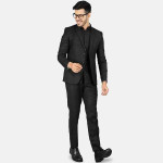 Men Black Solid Single-Breasted Three Piece Suits