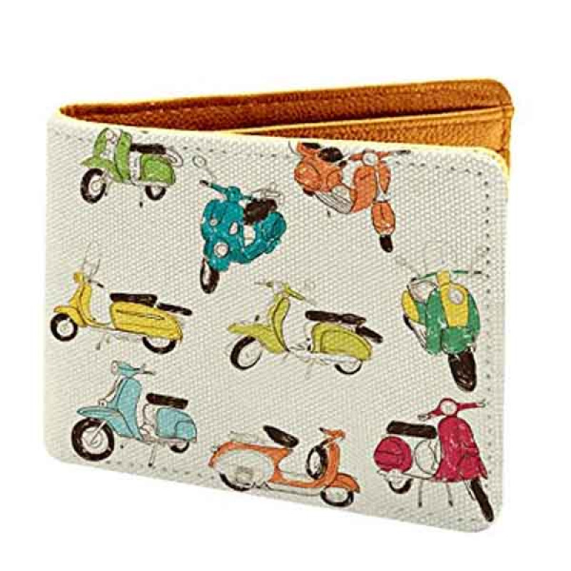 Men's PU Leather Vintage Scooter Pattern Printed Wallet (Multicolour)