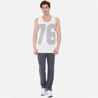 Men White & Grey Printed Gym Vest