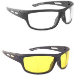 Yellow Black Night Vision Free-Size Full Rim Wrap-around Polycarbonate Unisex Sunglasses - Pack Of 2