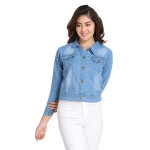 Solid Regular Denim Jacket For Women