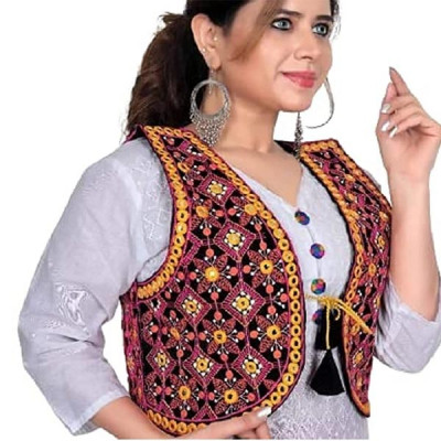 Women with Mirror Work Traditional Ethnic Shrug Jacket