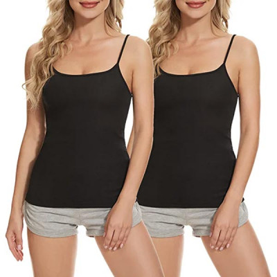 2 Pack Basic Camisole for Women Adjustable Long Spaghetti Strap Tank Tops Lightweight Cami Undershirts