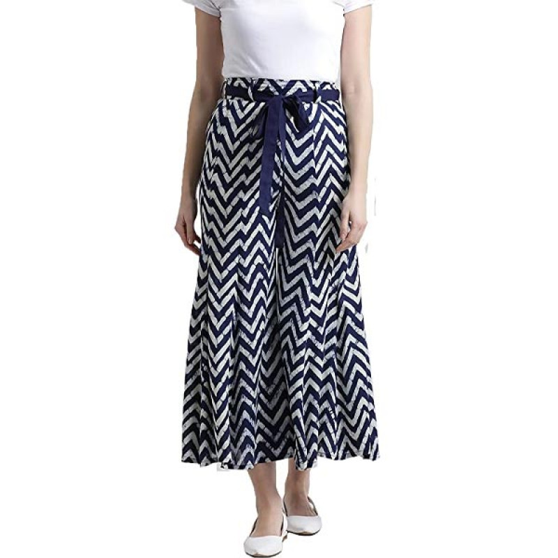 Navy Zig-zag Printed Flared Palazzo