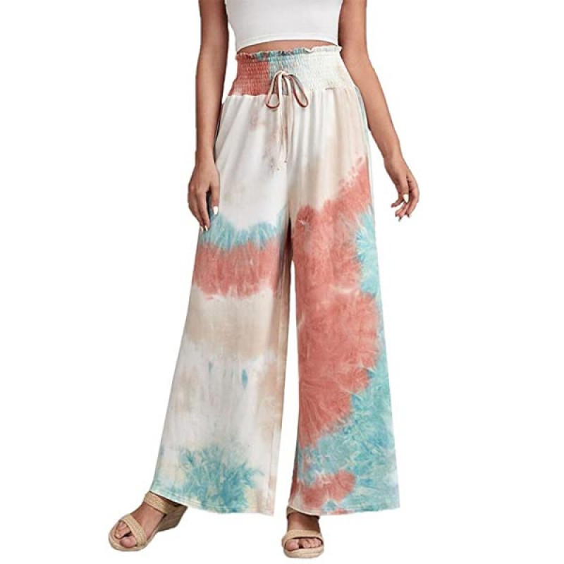 Women's Tie-dye Loose Fit Flared Wide Leg Palazzo Pants | Women's Cotton Rayon Regular Fit Palazzo Pants