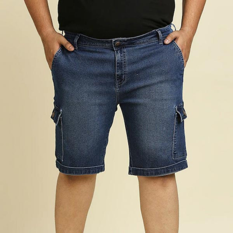 Men Blue Washed Slim Fit Denim Shorts