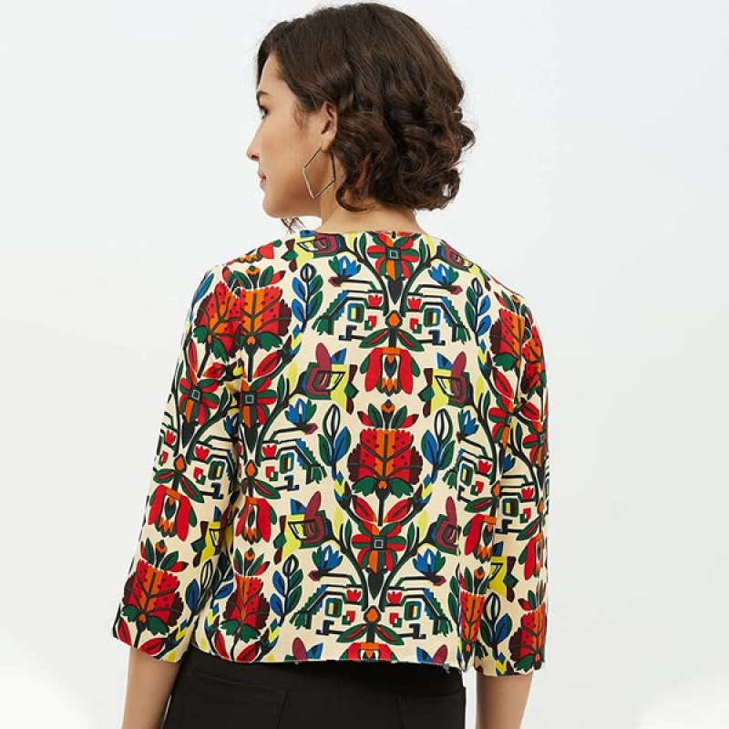 Women's Polyester Moss Floral Printed Open Shrug