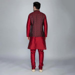 Men's Silk Blend Kurta Churidar Pyjama with Ethnic Bundi Jacket Set