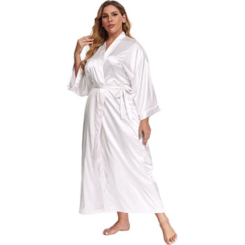 Women's Plus Size Long Satin Robes Plus Size Long Silk Robes Kimonos Sleepwear