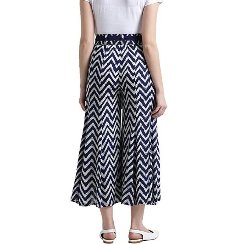 Navy Zig-zag Printed Flared Palazzo