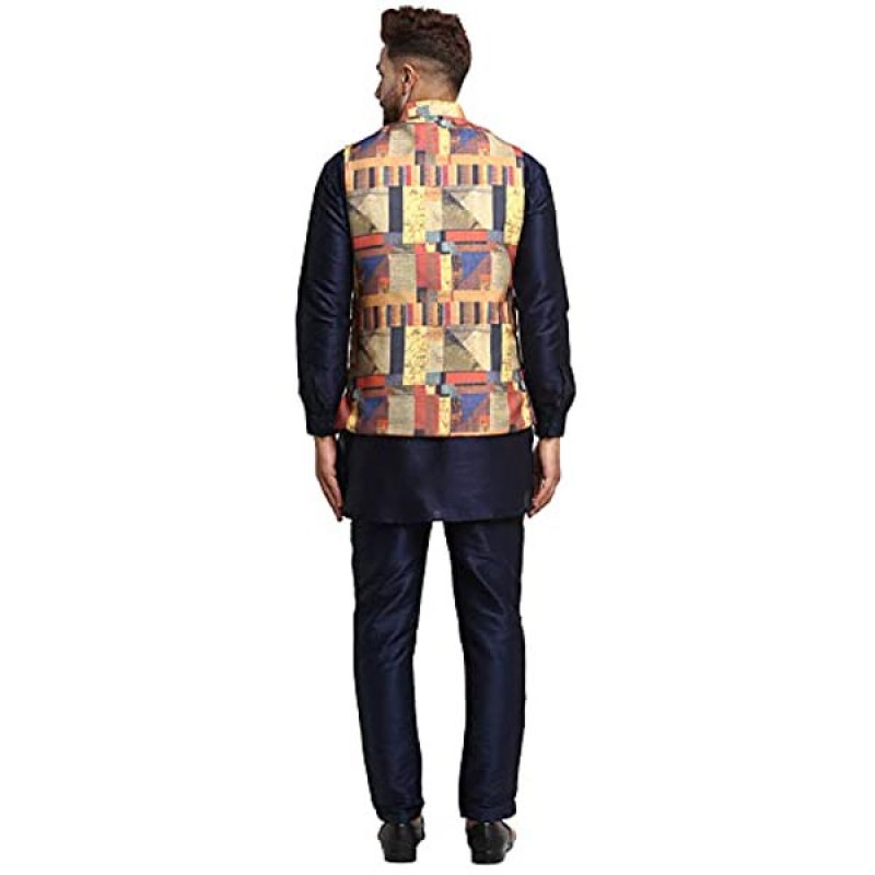 Mens Dupion Silk Kurta Pant With Nehrujacket Set