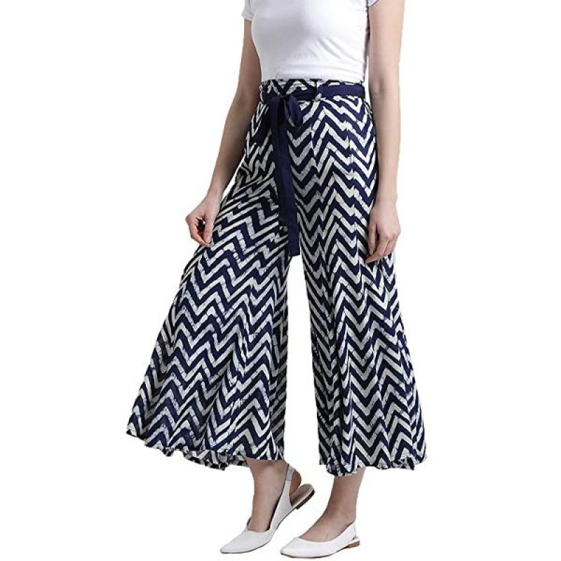 Navy Zig-zag Printed Flared Palazzo