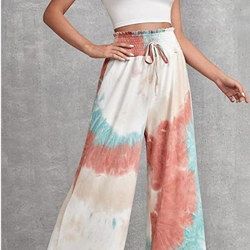 Women's Tie-dye Loose Fit Flared Wide Leg Palazzo Pants | Women's Cotton Rayon Regular Fit Palazzo Pants