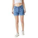 Women's Blue Relaxed Fit Clean Look Regular Length Mid Rise Denim Shorts