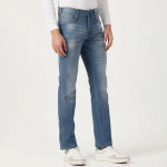 Men Blue Millard Straight Fit Low Distress Heavy Fade Stretchable Cotton Jeans