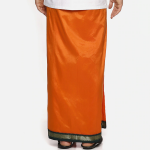 Men Orange Solid Readymade Dhoti With Angavastram