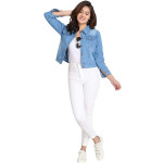 Solid Regular Denim Jacket For Women