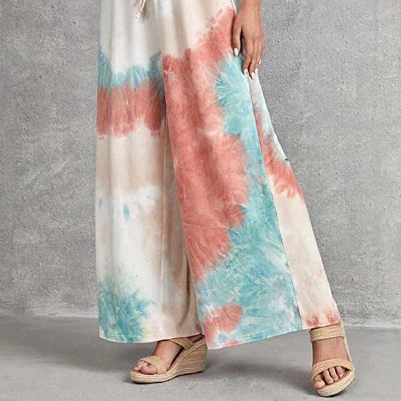 Women's Tie-dye Loose Fit Flared Wide Leg Palazzo Pants | Women's Cotton Rayon Regular Fit Palazzo Pants