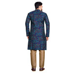 Men's Traditional Stitched Heavy Jecquard Kurta Pajama Sherwani Set (Dark Blue)