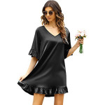 Women V Neck Silk Sleepwear 3/4 Sleeve Nightshirt