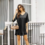 Women V Neck Silk Sleepwear 3/4 Sleeve Nightshirt