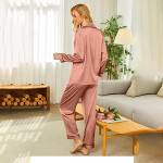 Women's Long Sleeve Sleepwear Silk Soft Button Down Loungewear